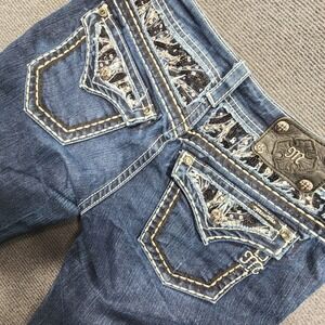 Miss Me Skinny Jeans Women 29 Blue Embellished Sequin Flap Pocket